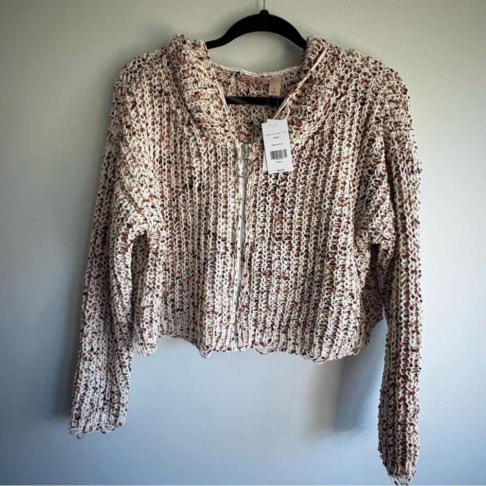 Chunky Knit Cropped Zip Up Sweater